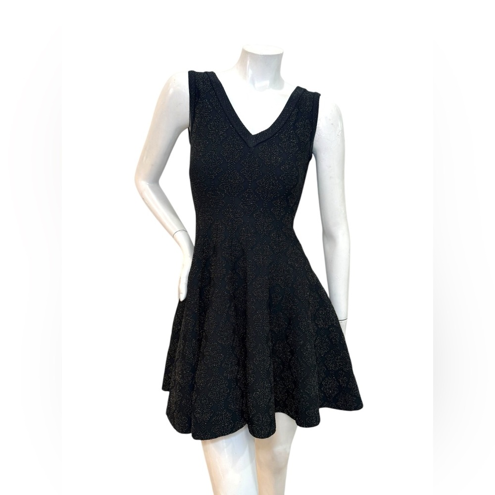 Alaia Black & Gold Textured Knit Fit & Flare Dress IT 40